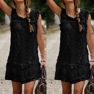 Summer Dress 2018 Women Casual Beach Short Dress Tassel Black White Mini Lace Dress Party Dresses Vestidos S-XXL