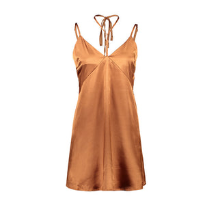 USA SIZE Stitching sexy backless wrapped chest hanging neck strap dress female