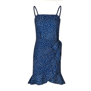 USA SIZE Leaf Print Sling Chiffon Dress Sexy Beach Seaside Vacation Irregular Skirt