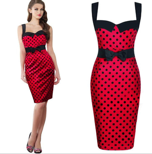 USA SIZE Sleeveless bag hip slim dress print dot pencil skirt dress