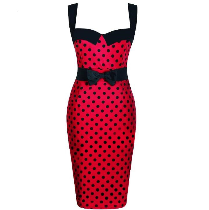 USA SIZE Sleeveless bag hip slim dress print dot pencil skirt dress