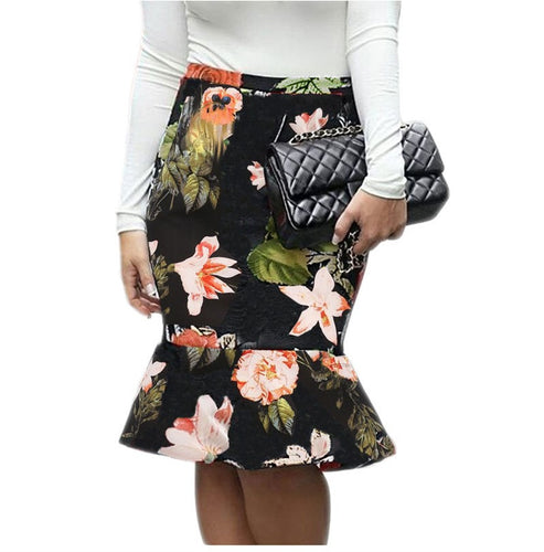 USA SIZE Sexy bag hip skirt bottoming Slim lotus leaf fishtail skirt Printed skirt