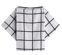Load image into Gallery viewer, USA SIZE Loose word collar large size chiffon shirt bat shirt black and white large plaid shirt