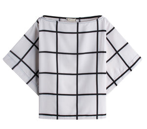 USA SIZE Loose word collar large size chiffon shirt bat shirt black and white large plaid shirt