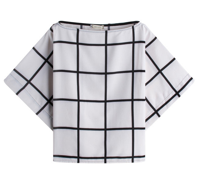 USA SIZE Loose word collar large size chiffon shirt bat shirt black and white large plaid shirt