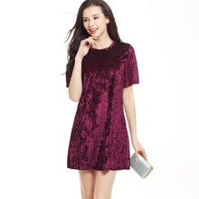 Load image into Gallery viewer, USA SIZE Swan silk gold diamond velvet loose round neck short-sleeved dress A word skirt