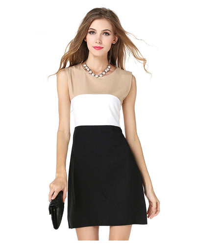 USA SIZE European and American three-color stitching sleeveless vest dress