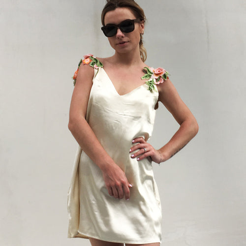 USA SIZE Sleeveless vest embroidered dress Embroidered flower holiday pajamas suspender dress