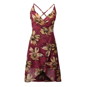 USA SIZE Sling V-neck long dress printed chiffon backless beach skirt