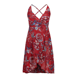 USA SIZE Sling V-neck long dress printed chiffon backless beach skirt