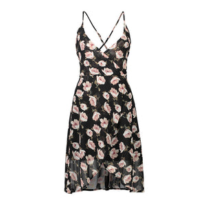 USA SIZE Sling V-neck long dress printed chiffon backless beach skirt