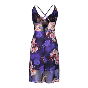 USA SIZE Sling V-neck long dress printed chiffon backless beach skirt